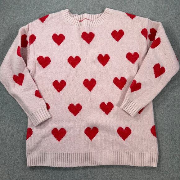 Cloth & Portrait Pink Heart Pullover Sweater Women's X-Large Red Crew Neck Love - Picture 1 of 10